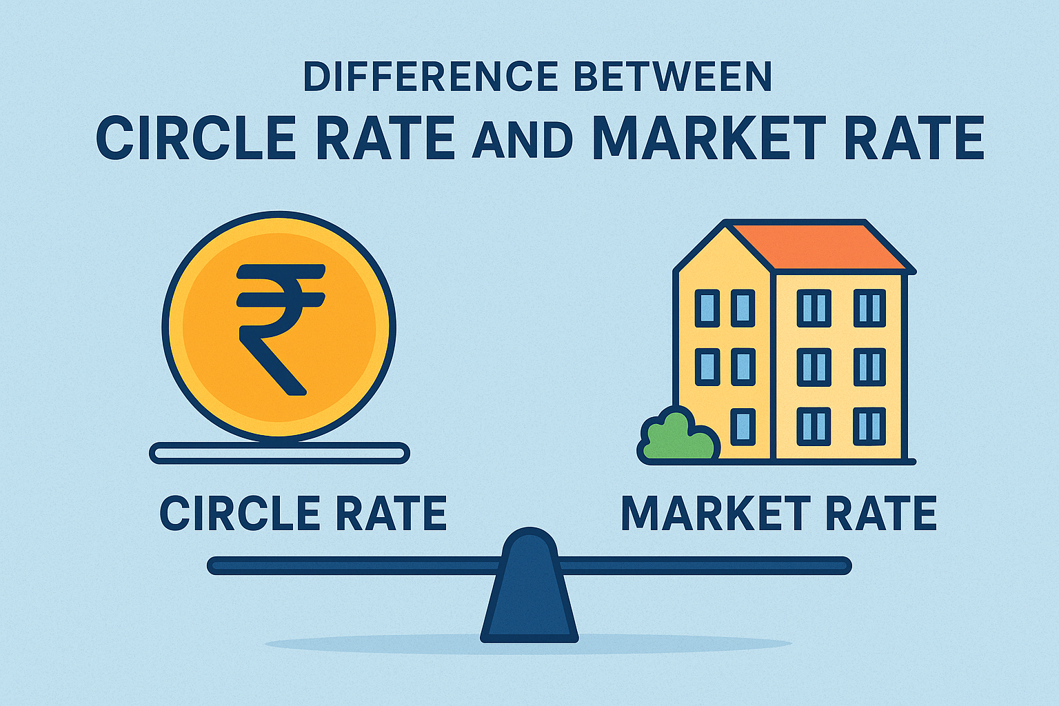 Infographic-style image highlighting the difference between circle rate and market rate in India.