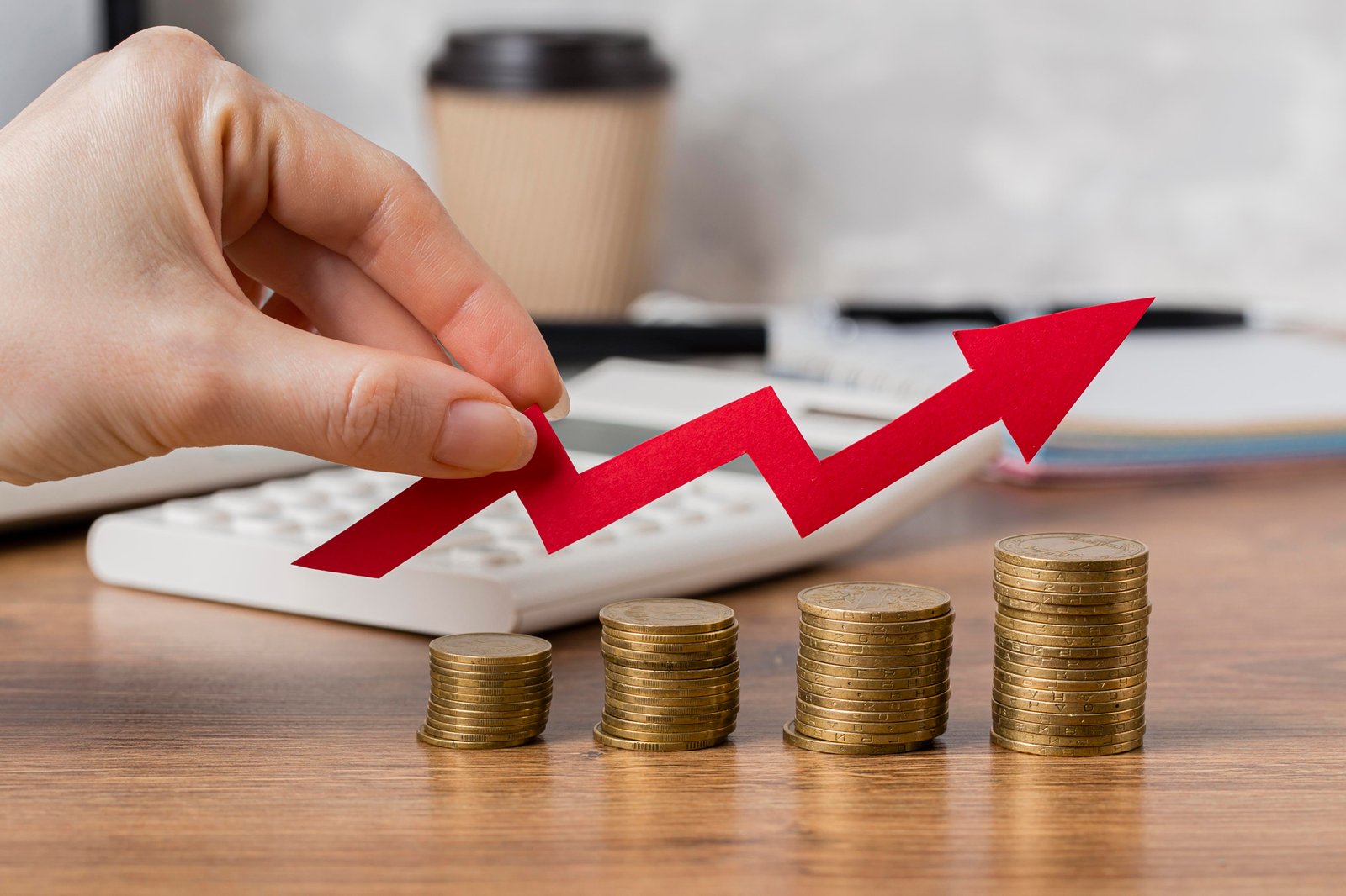hand holding growth arrow with indicating the rising interest rate