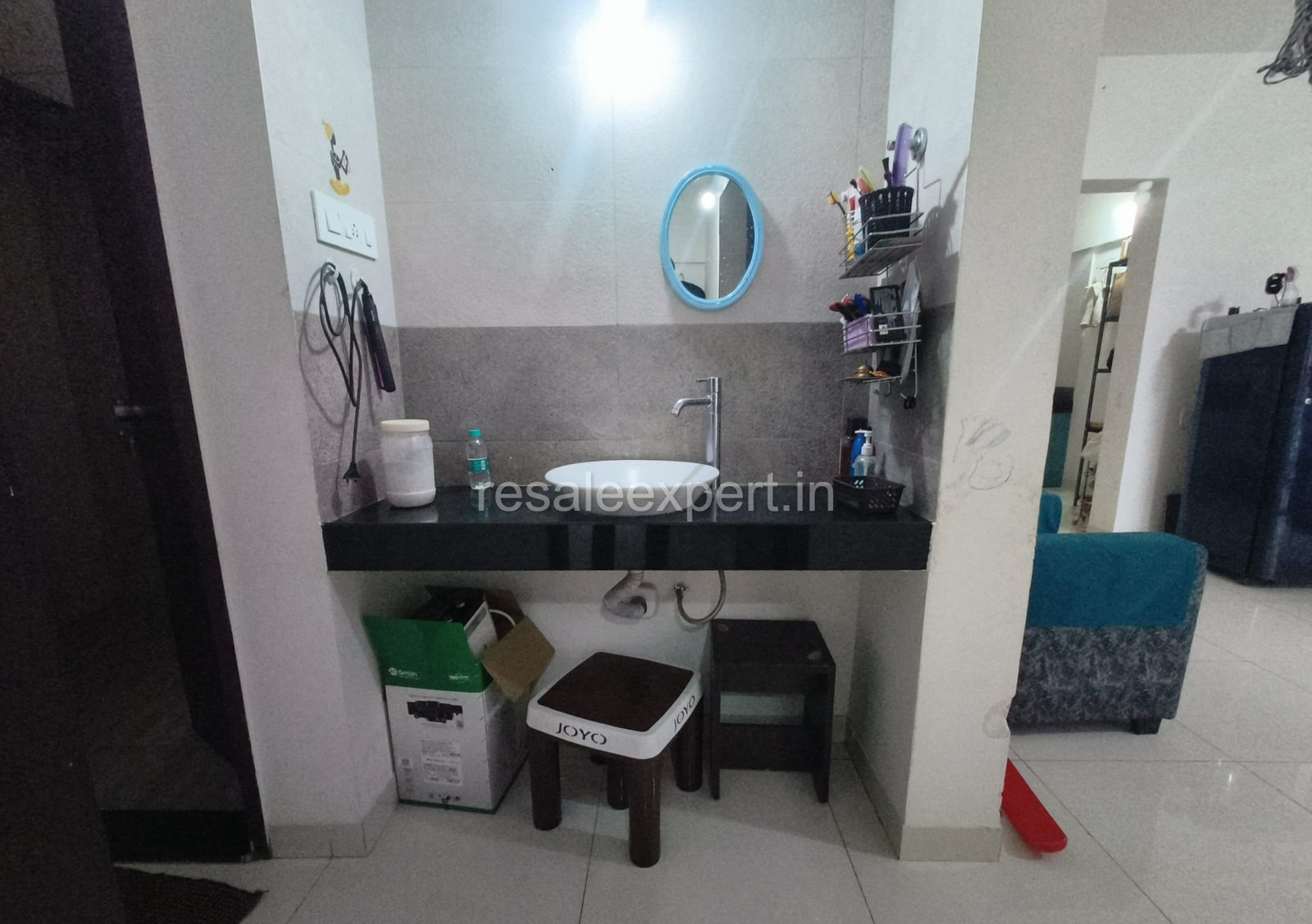 Wash basin area in 2 BHK flat in Rahatani near dining space